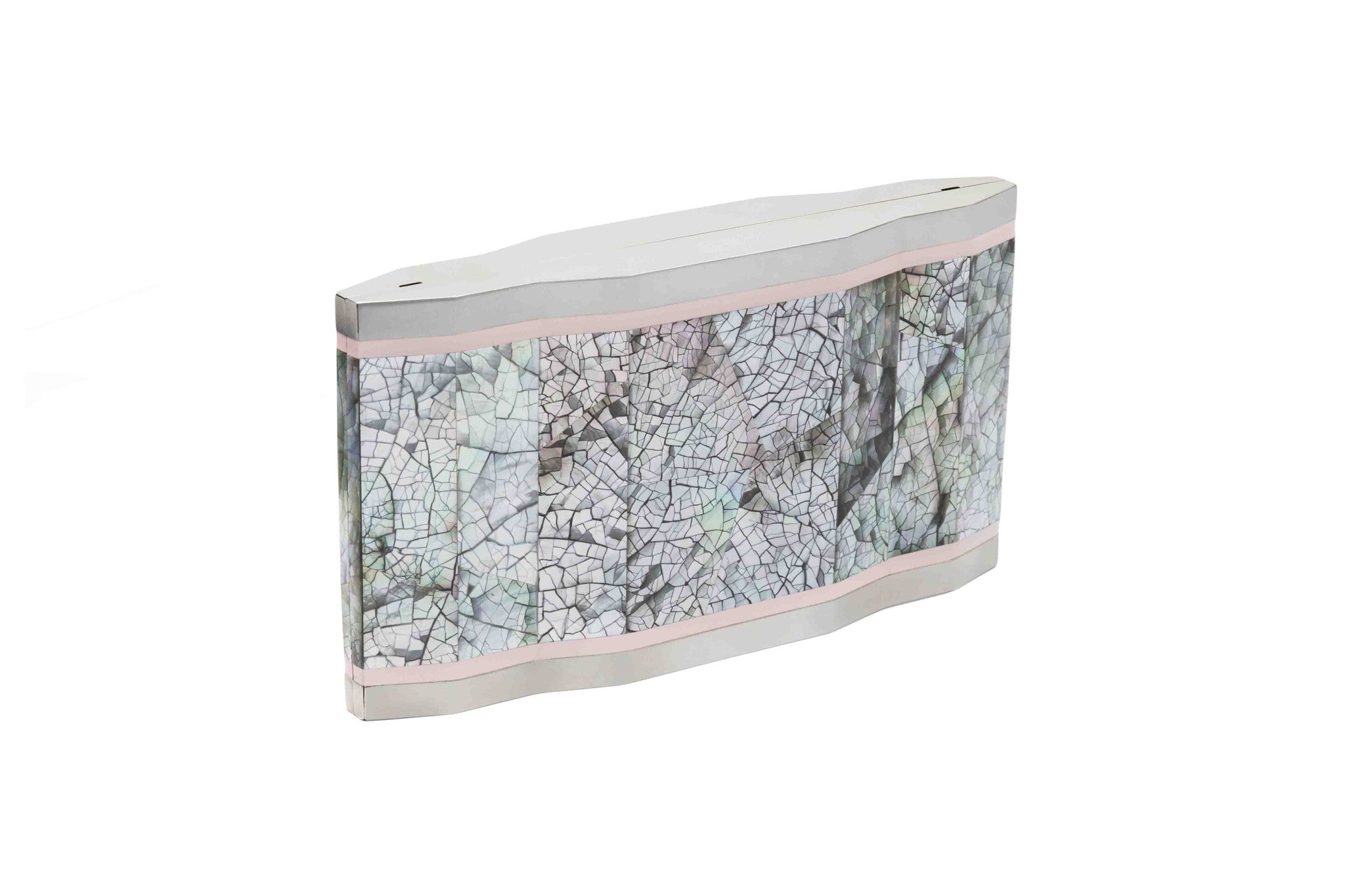 Nathalie Trad Jude Clutch Bag-Black Lip Hayang Shell x Stainless Steel x Rose Resin