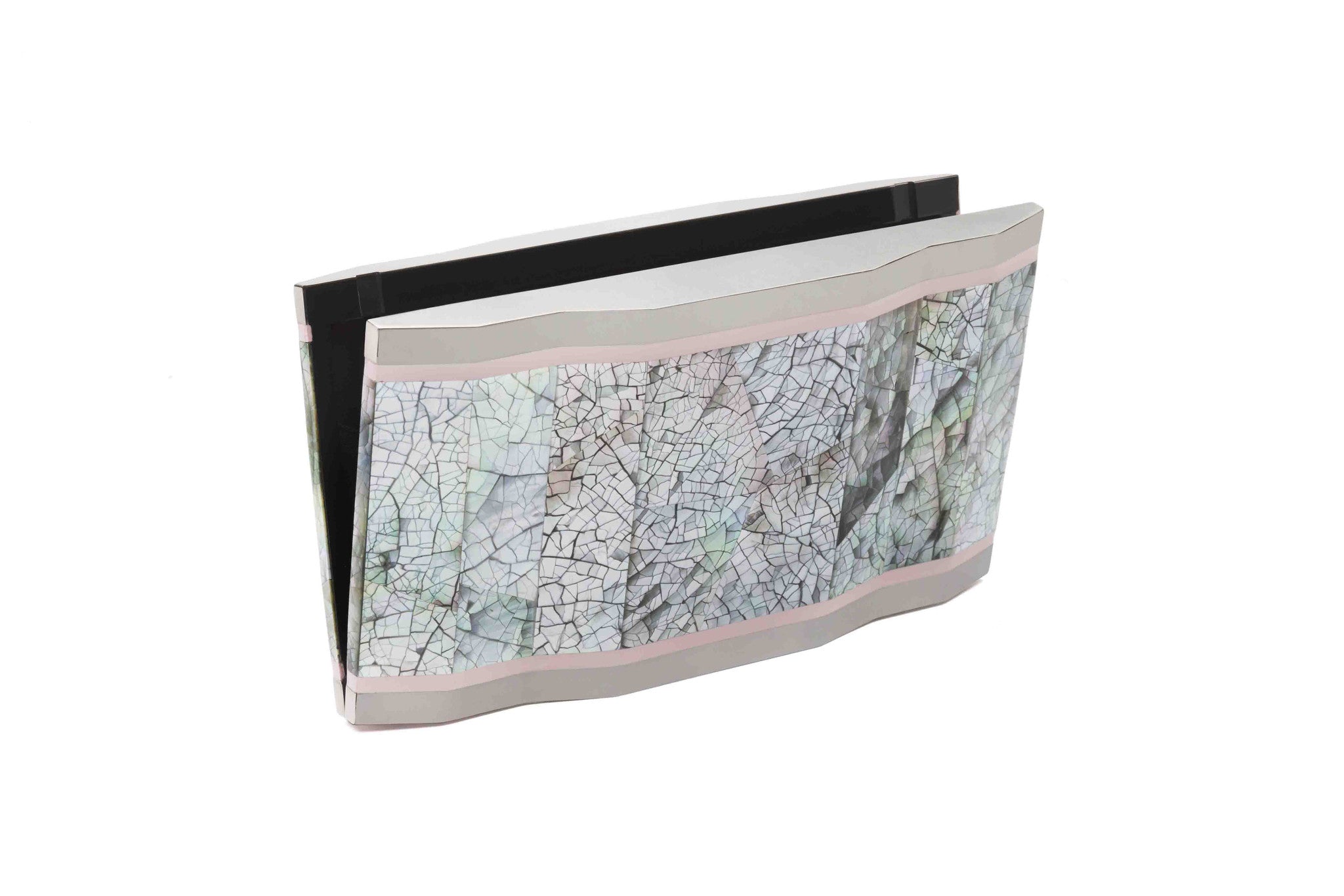 Nathalie Trad Jude Clutch Bag-Black Lip Hayang Shell x Stainless Steel x Rose Resin