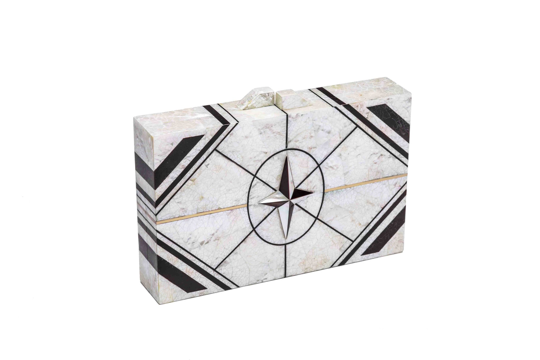 Nathalie Trad Zero I Clutch Bag- Mother Of Pearl x  Black Tab x  Brass